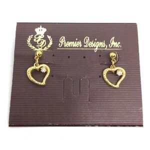 3/$30 PREMIER DESIGNS Design HEART EARRINGS GOLD TONE RHINESTONE DAINTY NWT